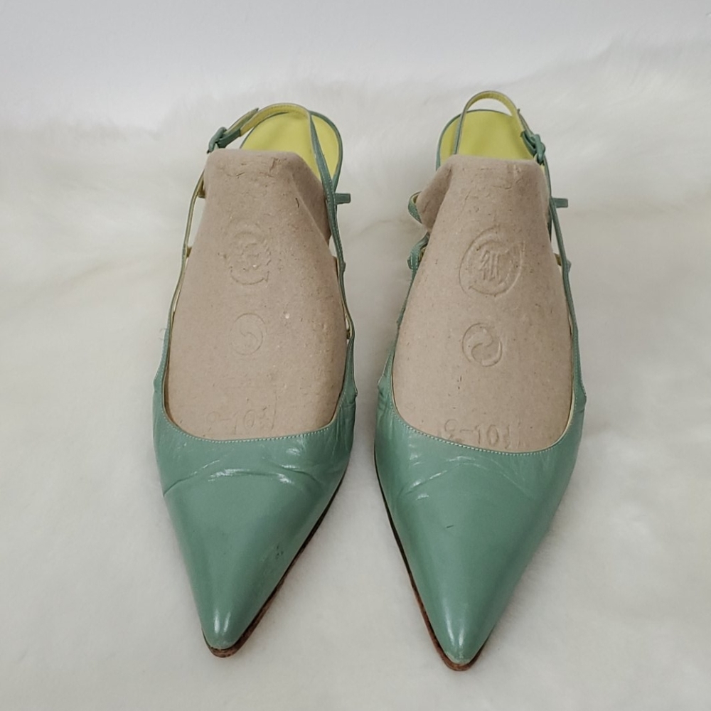 Manolo Blahnik green sling back shoes leather heel size 38 - Picture 12 of 14